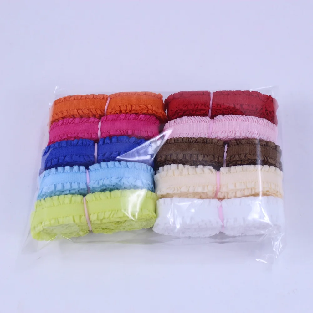 

20yards/lot 2yards each color 13mm ruffled elastic ribbon for dress accessaries headband hair band diy