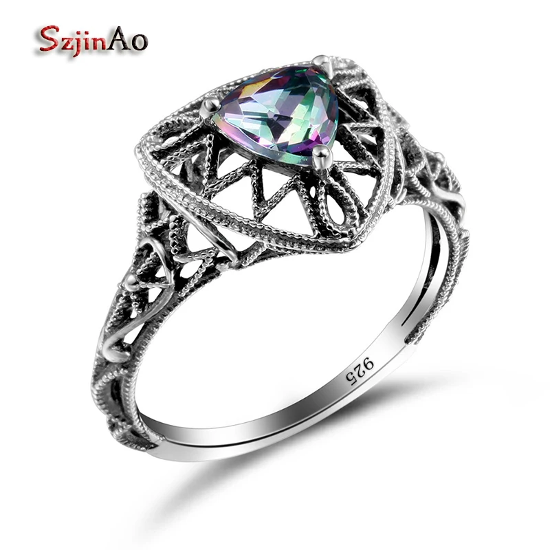 

Szjinao Unique Waterdrop Masonic Rings for Women Rainbow Topaz Victoria Wieck Rings 925 Sterling Silver Jewelry sale