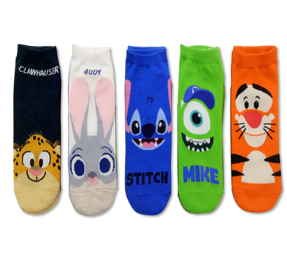 

Wholesale 60 Pairs Cute Cartoon Zootopia Stitch Mike Socks Striped Pattern Women Cotton Socks Hosiery Socks Calcetines Mujer