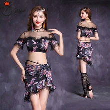 2018 New Sexy Dance Clothes Women Dance Outfits 2pcs Top and Skirt Modal Tie-dyed Costume for Bellydance Lace Top Skirts