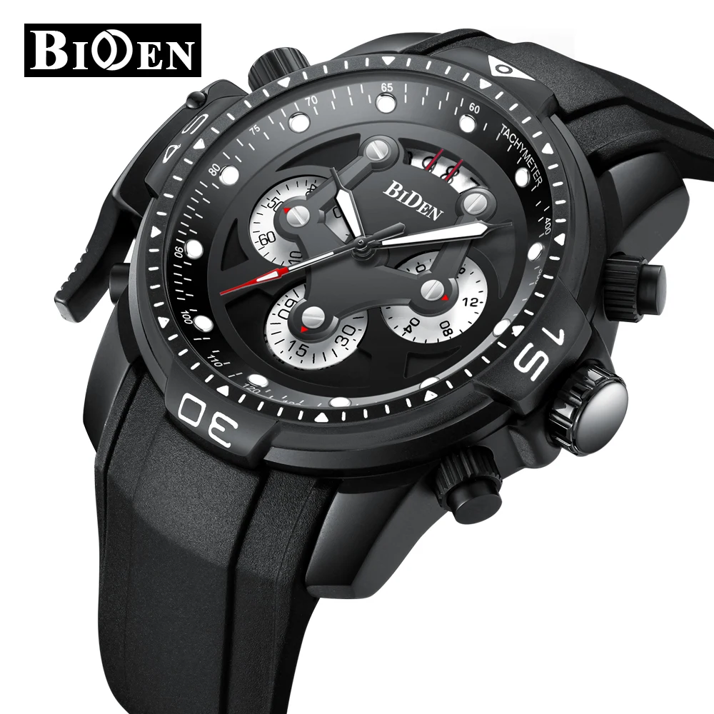 

BIDEN 2019 New Men Fashion Chronograph Stainless Steel Mens Waterproof Quartz Clock Man Top Luxury Casual Business Wristwatch