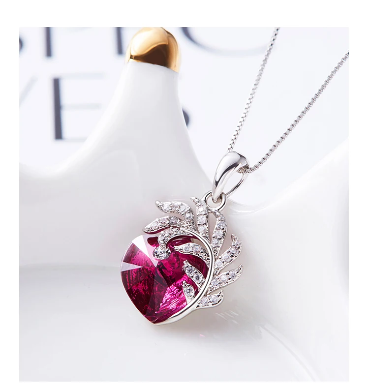 CDE кулон ожерелье украшено кристаллами от Swarovski сердце ожерелье женщины перо ювелирные изделия кристалл ювелирные изделия мамы, ожерелье