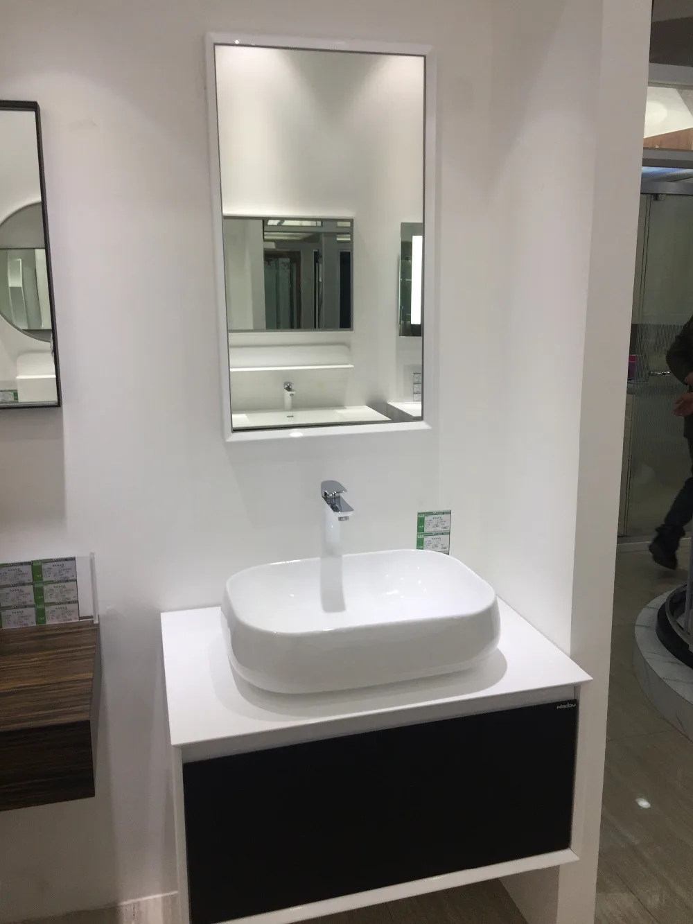 800mm Countertop Ceramic Washbasin Solid Wood Bathroom Vanity Cloakroom Black Drawer Wall Mounted Cabinet Mirror 20111