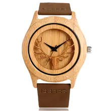 Elk Deer Head Wooden Watches Quartz Analog Men Women Soft Genuine Leather Casual Creative Wood Bamboo Hand-made Wristwatch Gifts Elk Deer Head Wooden Watches Quartz Analog Men Women Soft Genuine Leather Casual Creative Wood Bamboo Hand-made Wristwatch Gifts
