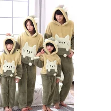 Осень-зима Для женщин пижамы Наборы для ухода за кожей толстые теплые коралловые бархат костюм фланель с длинным рукавом Женские Носки с рисунком медведя из мультика детские штаны пижамы