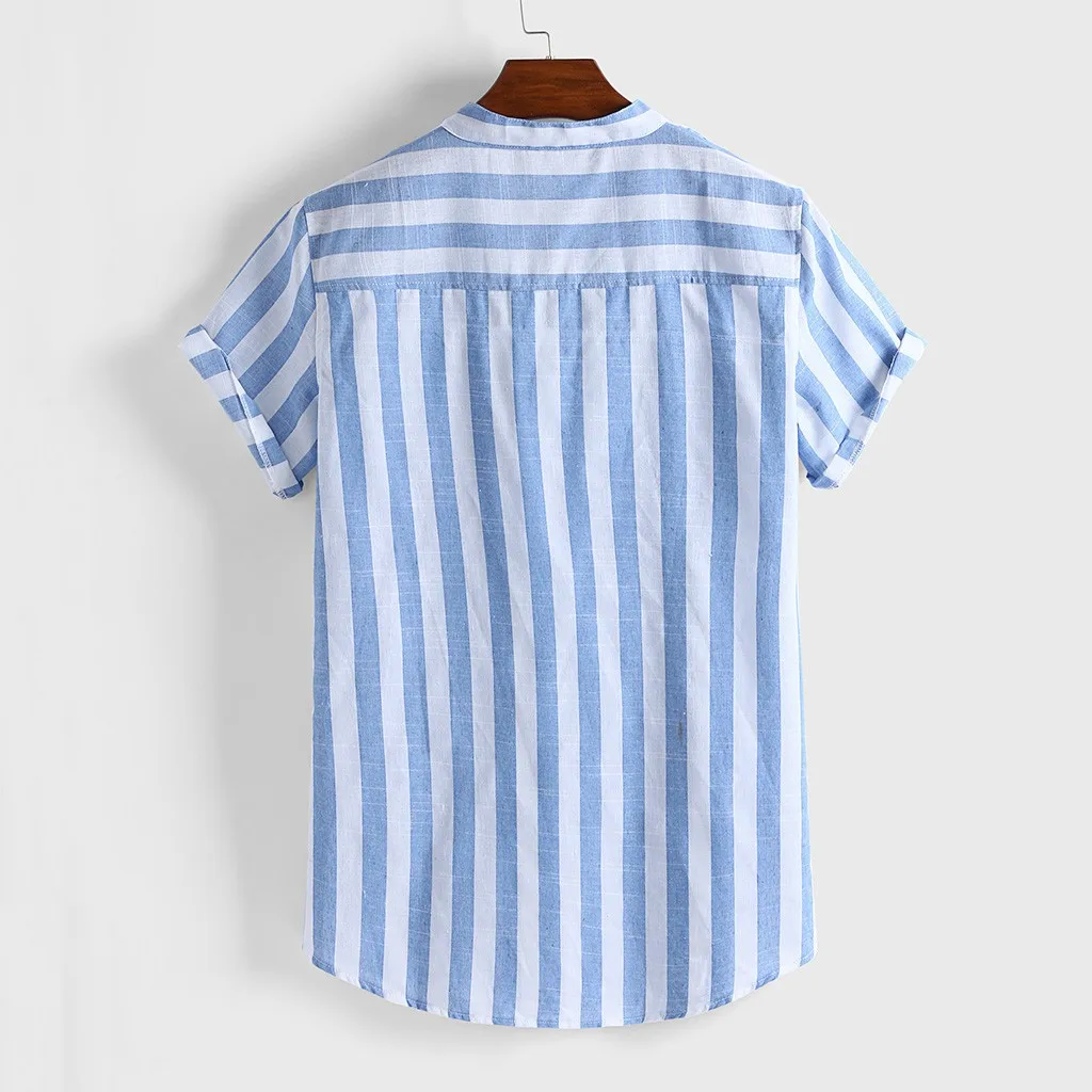 Мужские рубашки мужские полосатые хлопчатобумажные льняные рубашки летние свободные рубашки с короткими рукавами и пуговицами chemise homme#35