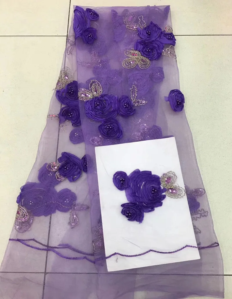 

(5yards/pc) high quality purple African French net lace fabric with 3d ribbon flowers and beads sequins for party dress FLZ833