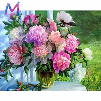 

MIAODU 5D DIY Diamond Embroidery Flowers Picture of Rhinestones Diamond Painting Cross Stitch Peony Needlework Gift Home Decor