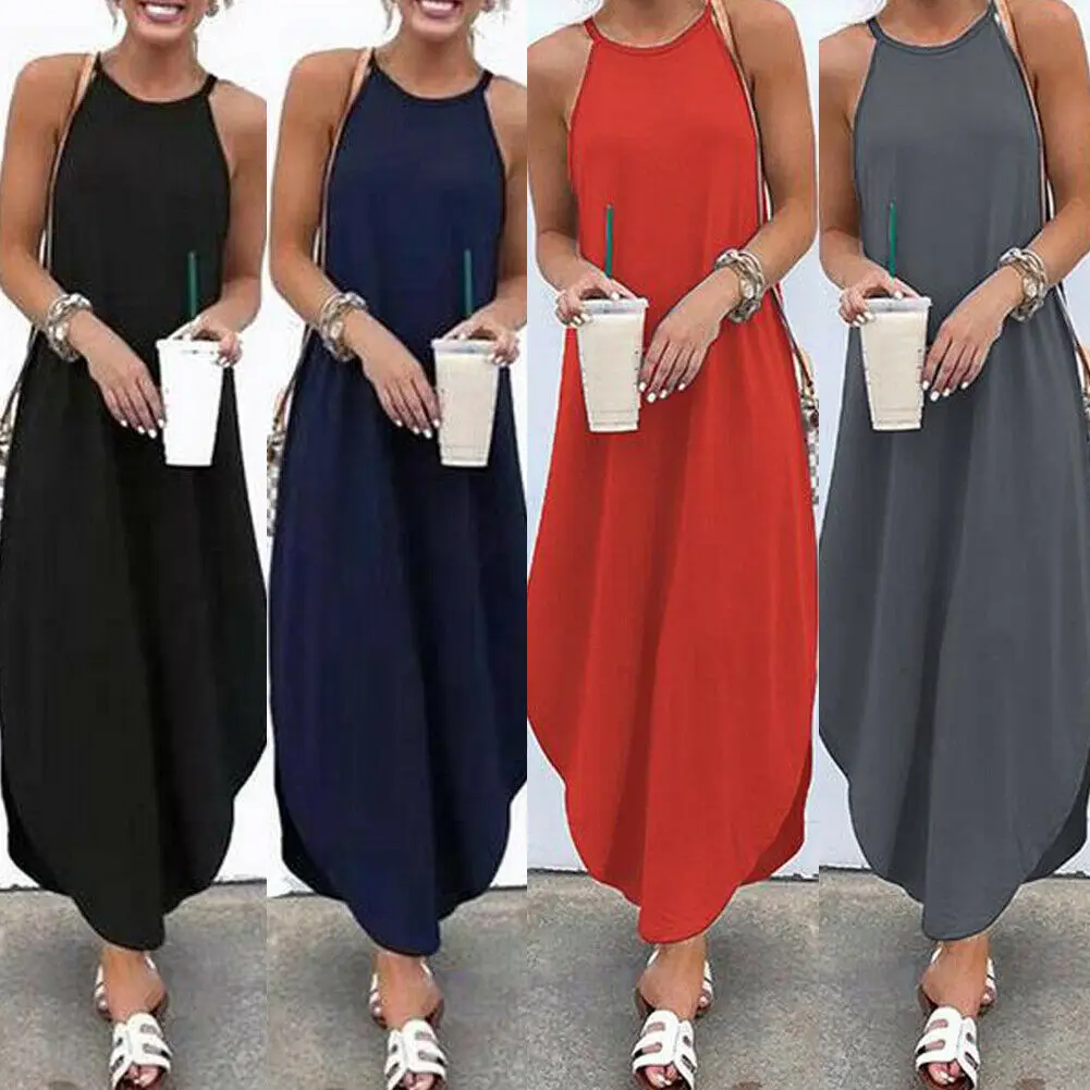 Женское платье с открытой спинкой Drees Пляжное без рукавов лямкой на шее 2019|Платья|