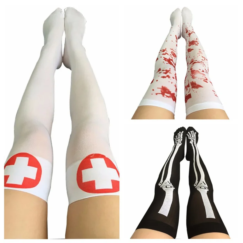 Cosplay&ware Halloween Sexy Fishnet Festival Nurse Stockings Mascaras Women Cable Extra Long Boot Party Knee Socks Decoration Girl Prop -Cosplayware Store