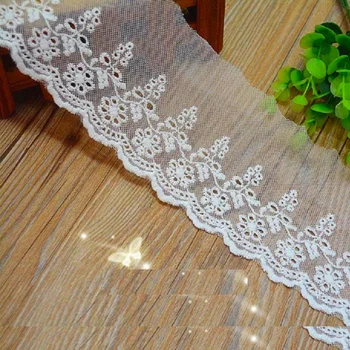 

YACKALASI Soft Tulle Cotton Embroidery Lace Appliqued Eyelet Trim DIY Garment Accessories Free shipping 13cm