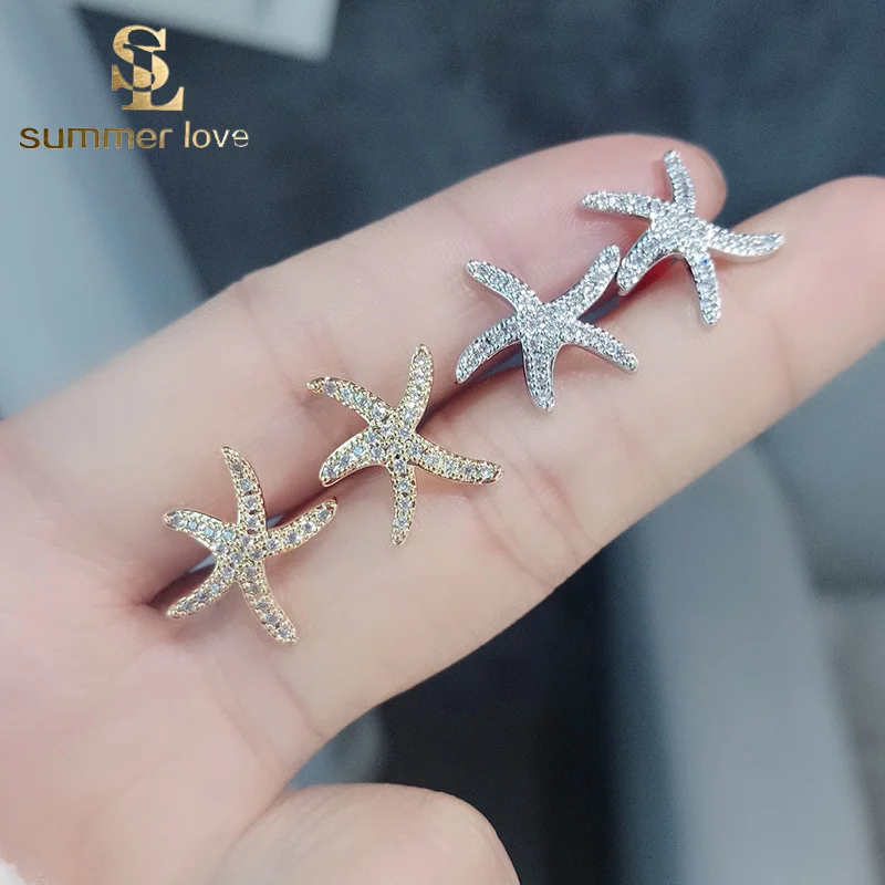 

Korean Style Star Ear Stud Earrings Fashion Jewelry Starfish Zircon Stud Earrings CZ Stone Set for Women Gold Silver Jewellery