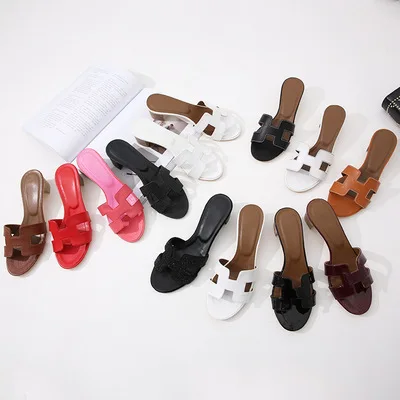 

Summer variety of colors H ladies sandals ladies luxury design sandals real leather shoes flat shoes women's slippers