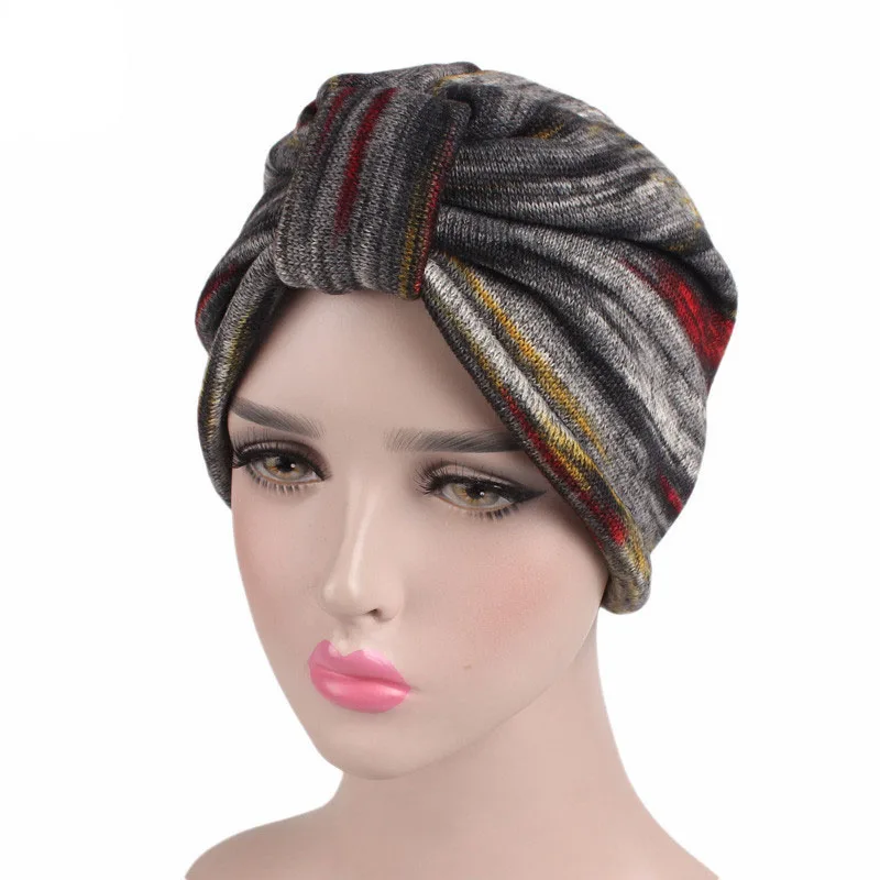 

New Knit Hood Cap Lattice Section Knot India Cap Chemotherapy Cap Ruffle Cancer Chemo Hat Turban Head Wrap Cap
