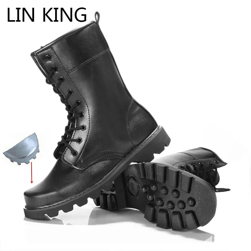 Мужские ботинки на шнуровке LIN KING черные теплые со стальным носком винтажные