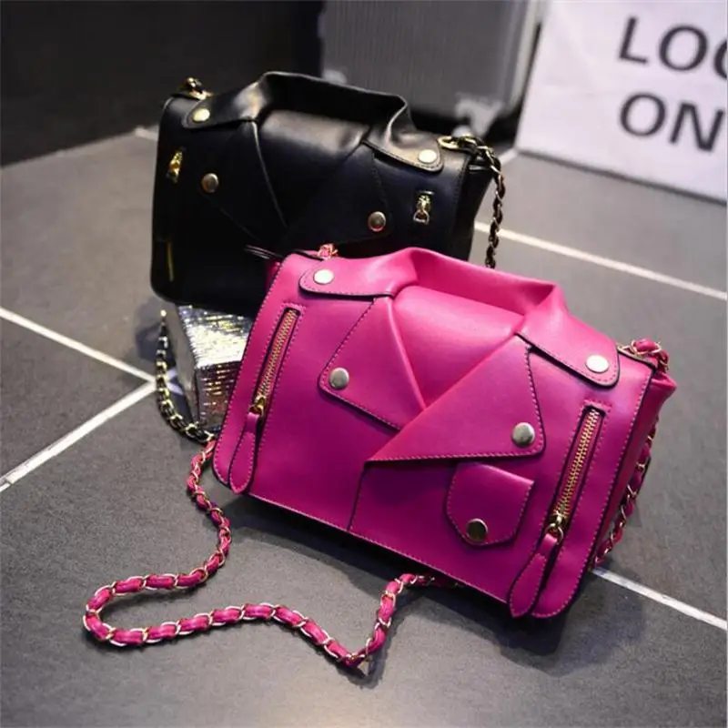 

Shunvbasha European designer brand chain motorcycle bags women clothing shoulder rivet jacket bag messenger bag leather handbags