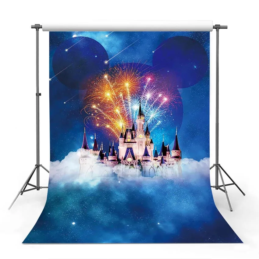 

Photography Background Cartoon Minnie Mouse Castle Backdrops Blue Glitter Star Night Custom background for photo studio Props