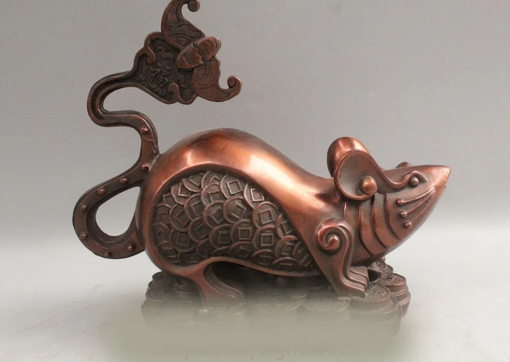 

DS 8" China Chinese Fengshui Bonze Rich Money Wealth Fu Zodiac Year Mouse Statue