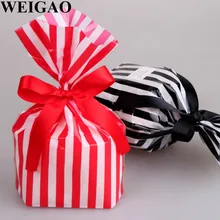 WEIGAO 10Pcs Striped Pattern Birthday Gift Box Cookie Candy Bags Baby Shower Christmas Event Party Favors Pack Bag Party Bags