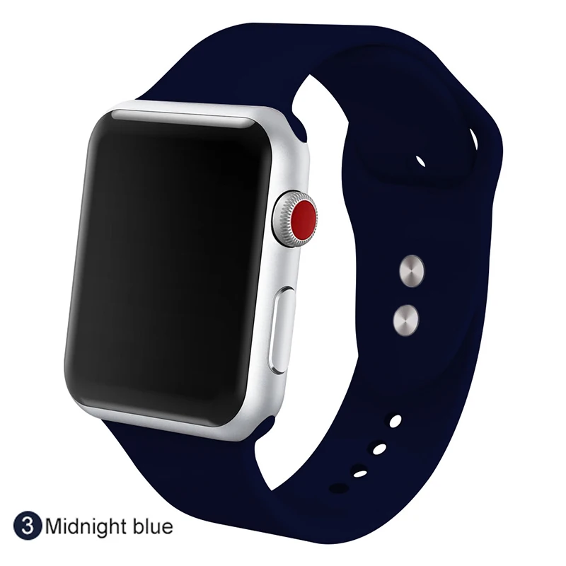 Резиновый браслет для наручных часов силиконовый ремешок для наручных часов Apple Watch, 42 мм, 38 мм, версия 44 мм 40 мм c черными бретелями для наручных часов Iwatch серии 4/3/2/1 браслет - Цвет: Midnight Blue