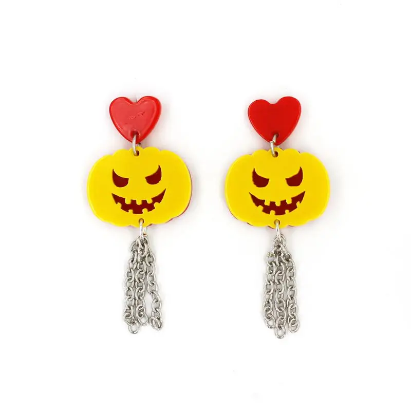 

Acrylic Heart Tassel Pumpkin Stud Earrings Acrylic Long Women Halloween Jewelry