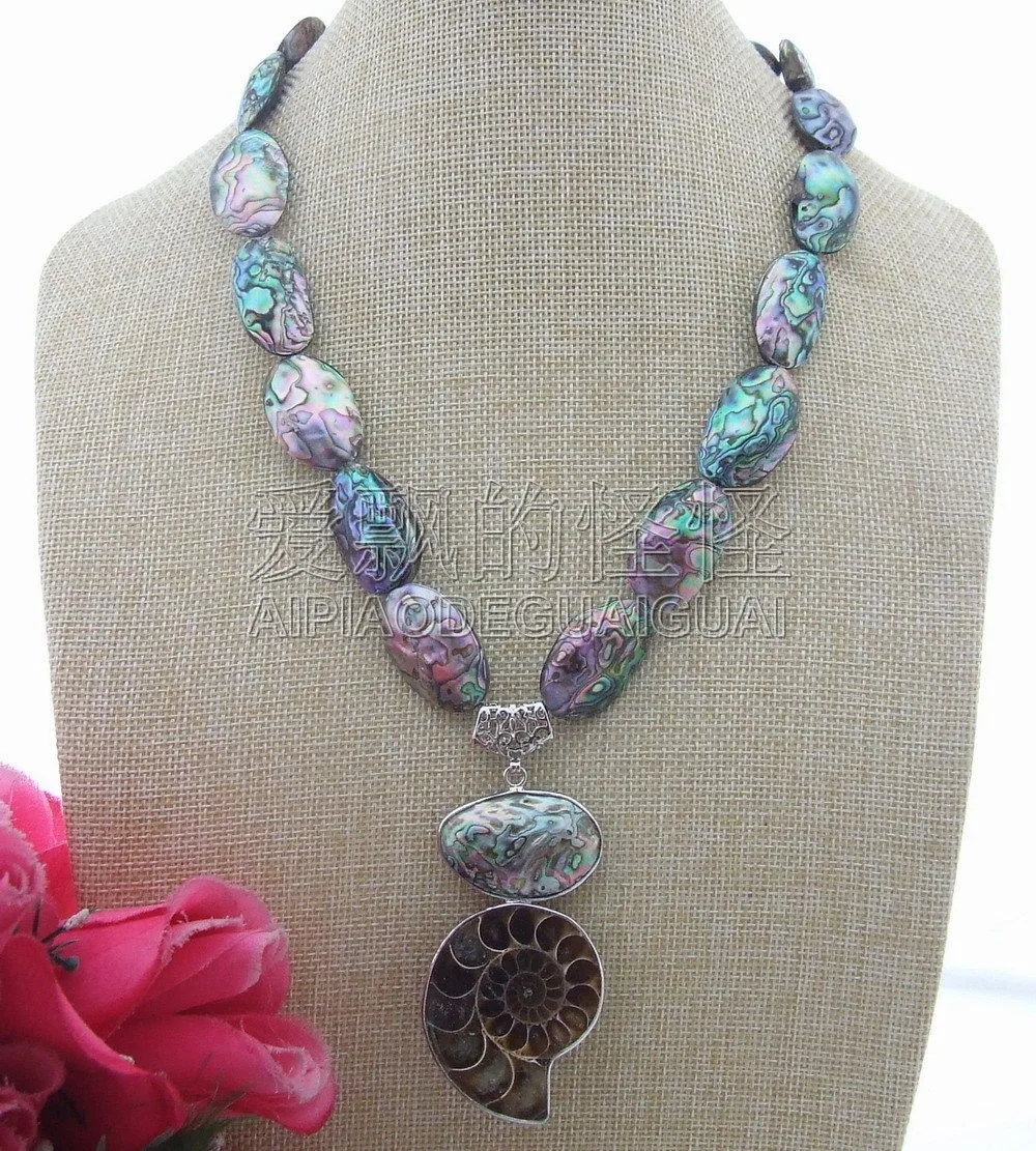 

N040203 36x65MM Paua Abalone Shell Necklace Spiral Shell Pendant