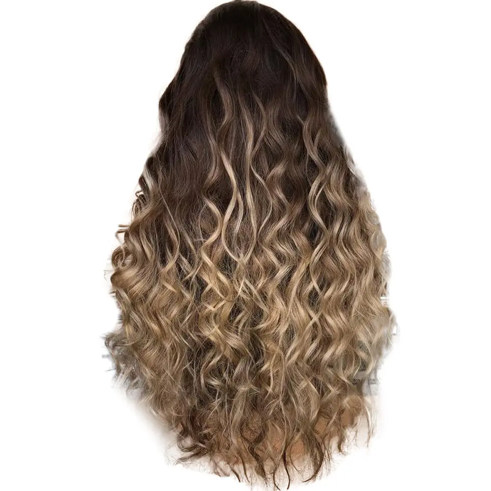 

NEW Gradient Natural Brown Party Wig Long Full Curly Hair Synthetic Wig Women G0311