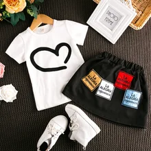 Новинка года; летний модный костюм с принтом для девочек; футболка с короткими рукавами+ юбка; комплект из 2 предметов