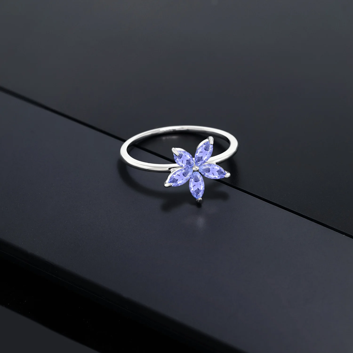GemStoneKing 0 75 Ct Маркиза натуральный голубой танзанит 10K белое золотое обручальное