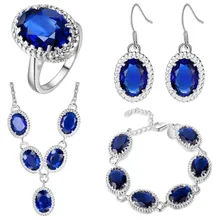 Plata de ley 2016 de plata de Sistemas de la joyería de Lujo Oval Rainbow Crystal Sistemas de La Joyería 925 de La Astilla Azul Pendientes/Colgante/collar/Pulsera