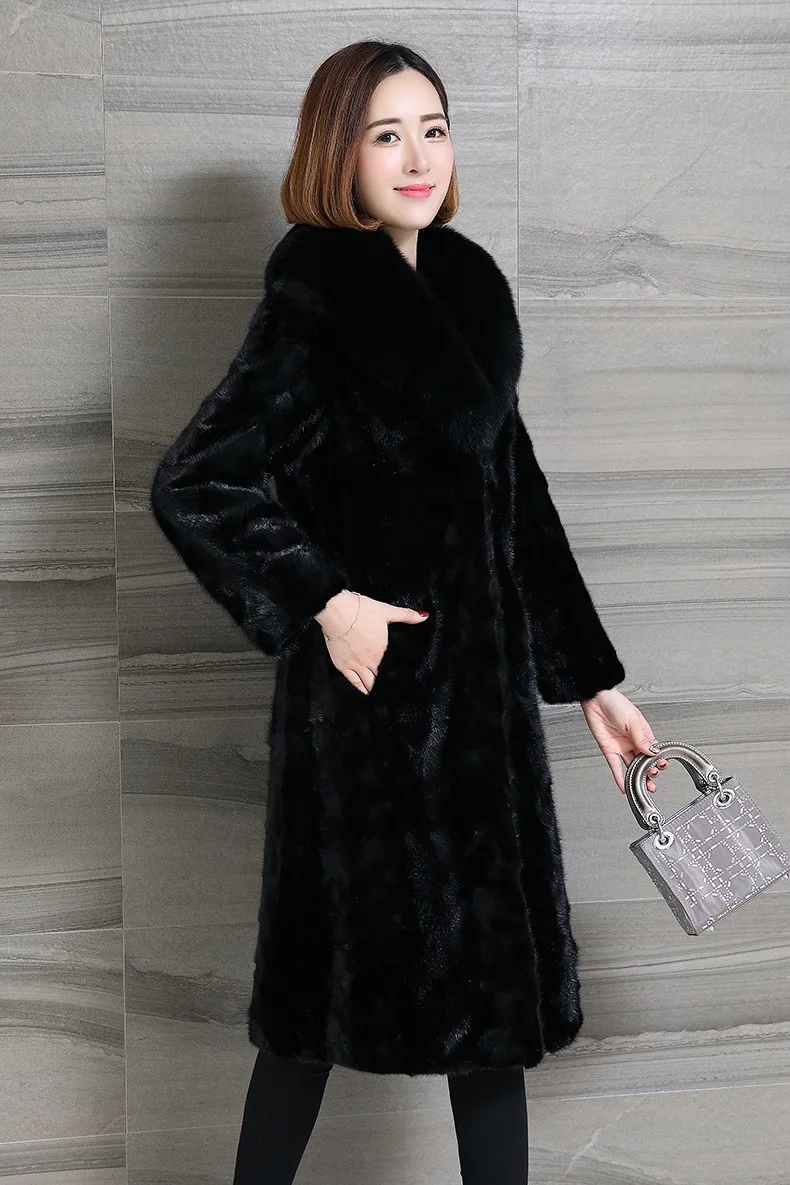 

Newest Real Mink Fur Coat Long Recommend Natural Real Mink Fur Jacket Women Genuine fox fur collar Women Outwea