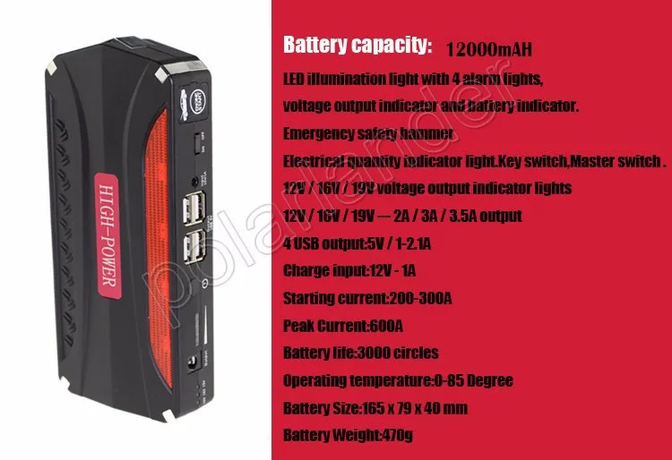 12 V SOS света 600A мини аварийного автомобиля пусковое устройство автомобиля Booster power Bank Батарея Зарядное устройство автомобиля Зарядное устройство пусковое устройство Портативный Мощность