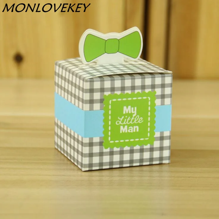 

50pcs My little Man Cute bow tie Birthday Boy Baby Shower Favor boxes and bags wedding souvenirs wedding favors and gifts