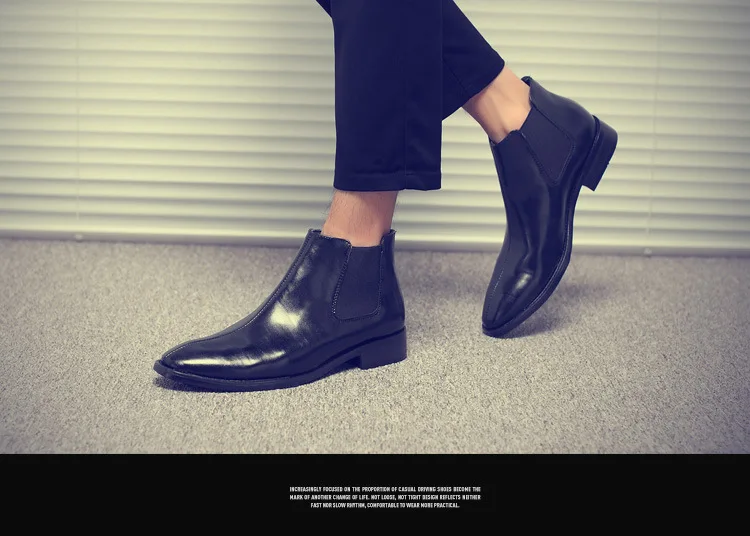 QFFAZ/Новые мужские ботинки модные ботильоны кожаная удобная повседневная обувь мужские водонепроницаемые ботинки - Цвет: Черный