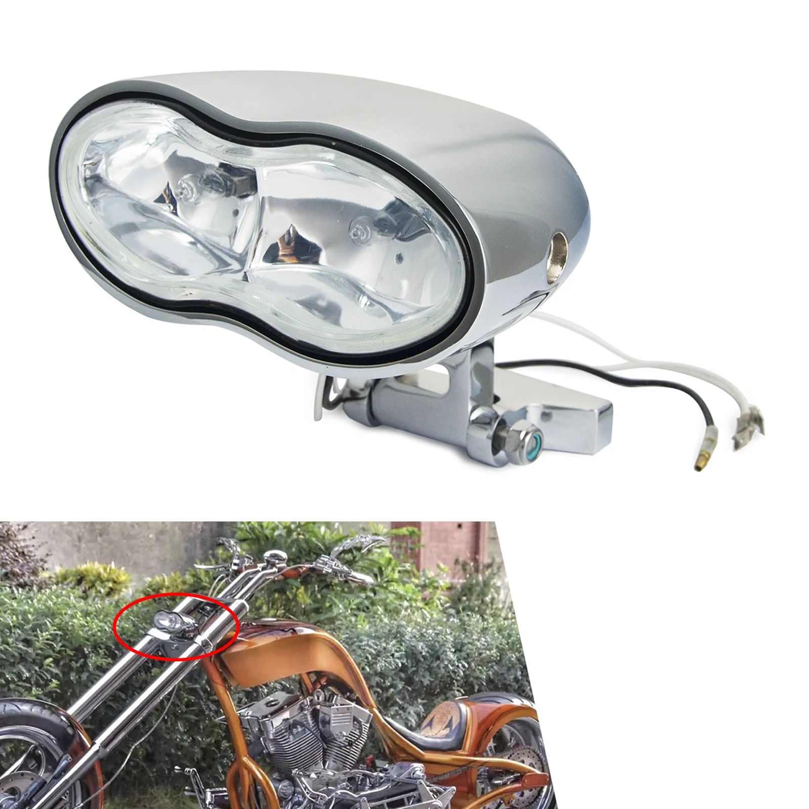 New Double Oval Wave Twin motorcycle headlight lamp For Harley