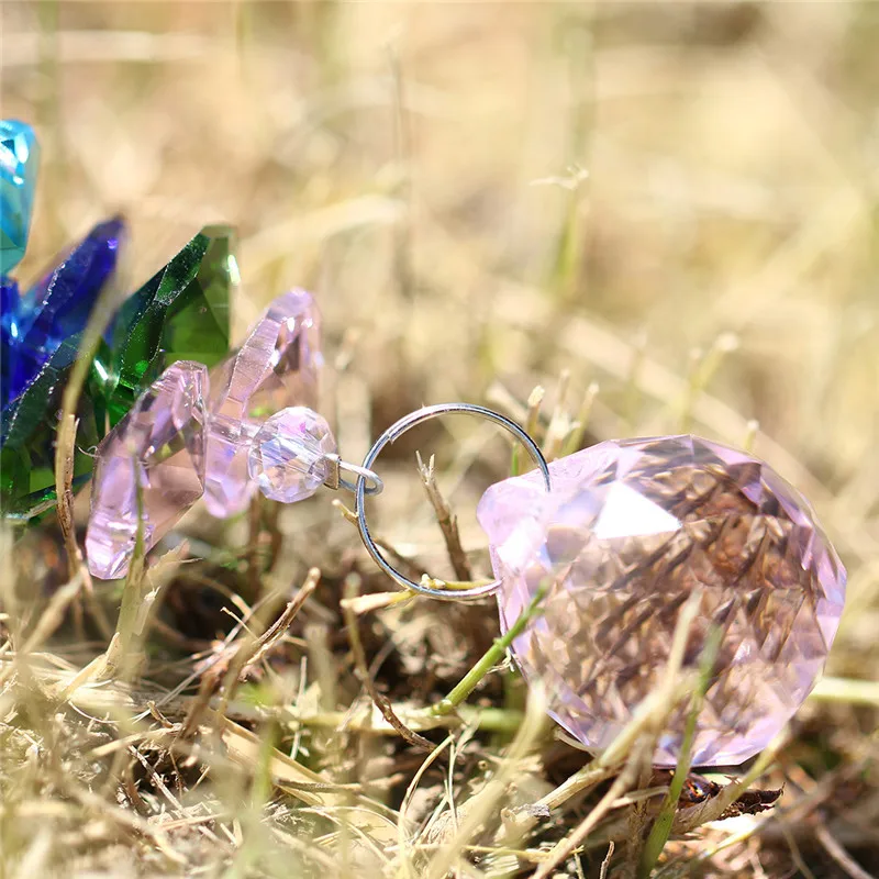 20mm Pink Glass Crystal Ball Colorful Octagonal Suncatcher Pendants Accessories Crystal Prisms Chandelier Parts Wedding Decor (7)