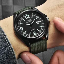 Новинка 2019 года военная Униформа Мужские кварцевые армия светящиеся часы черный циферблат с датой Роскошные спортивные наручные часы