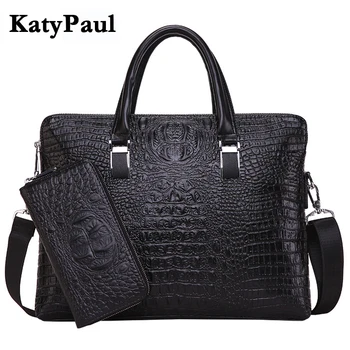 

KatyPaul Brand Men's Casual Crocodile Pattern Briefcase Business Shoulder Bag Leather Messenger Bags Computer Laptop Handbag