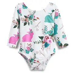 Модный комбинезон для новорожденных девочек, боди с длинными рукавами и рисунком кролика, хлопковая одежда