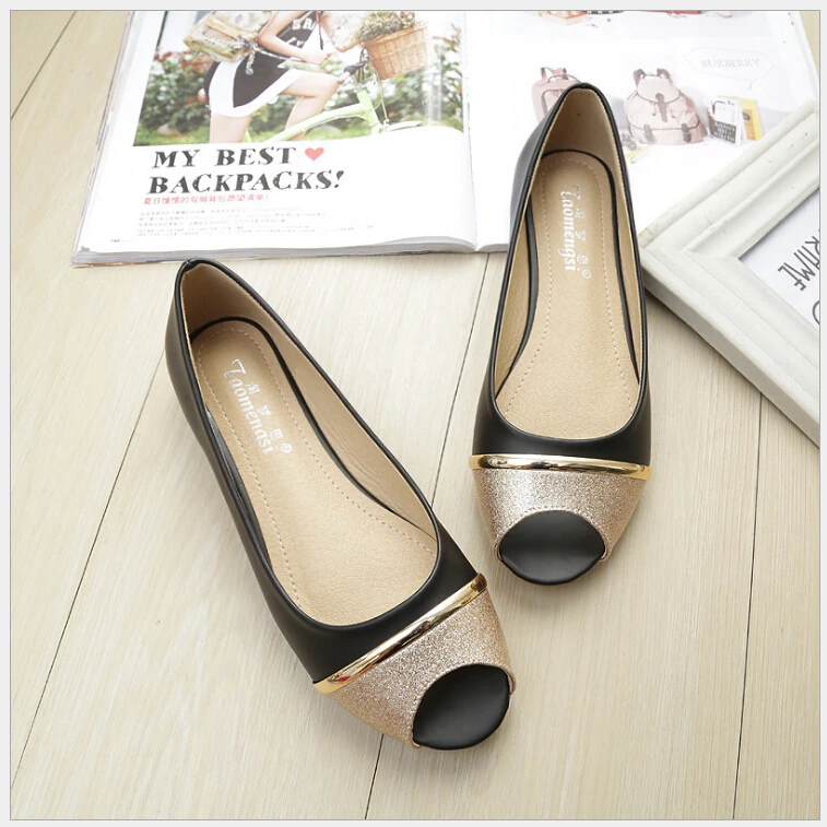 Casual Peep Toe Women Flat Shoes Summer Black Shoe Slip On Ladies Boat Shoes Plus Size 33-43