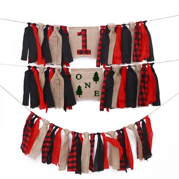 

Red Plaid Lumberjack Party Banners Decorations ONE First Birthday Chair Flags Decors Supplies Cloth Banner Diy Party Accessories