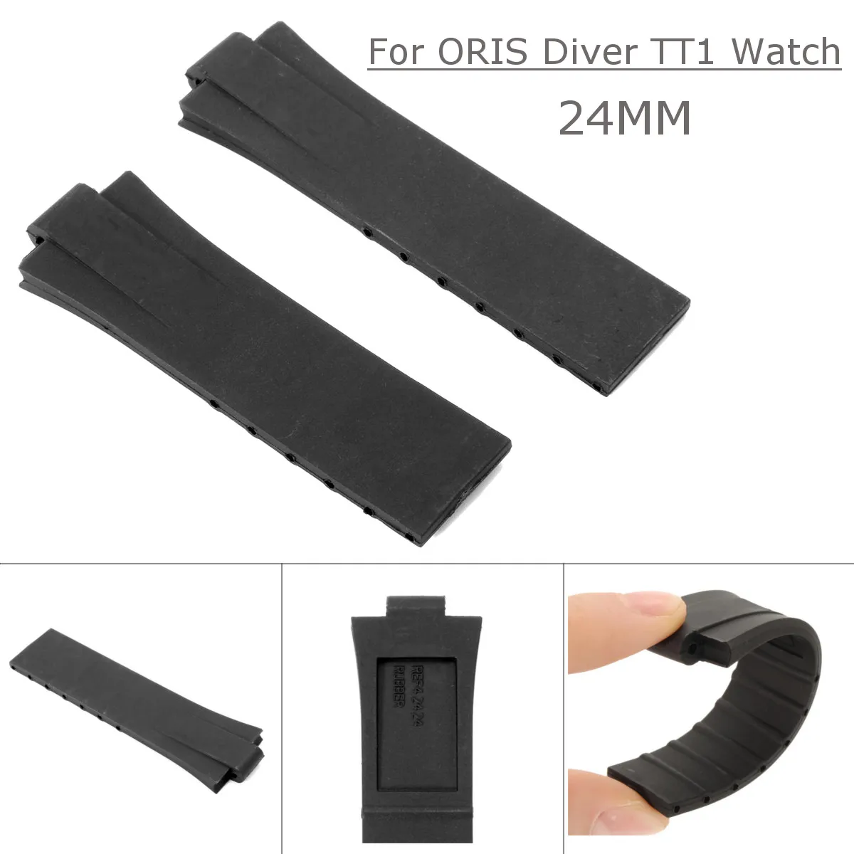 

Two Piece Strap 24MM Replacement Black Generic Fashion Sport Rubber Wrist Watch Band Strap for ORIS Diver TT1 Watch
