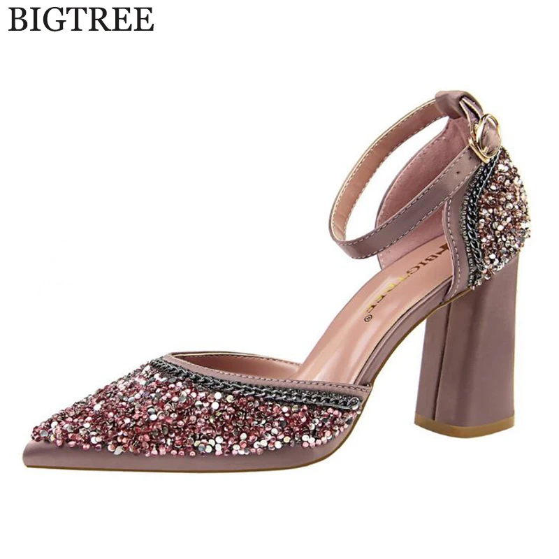 

Rhinestone Elegant Heels Women Pumps Solid Silk Pointed Toe Shallow Fashion High Heels 10.5cm Shoes Women's Wedding Shoes c141