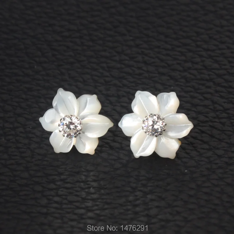 Серьги гвоздики с натуральным белым жемчугом и цветами 1 пара|silver flower stud earrings|flower