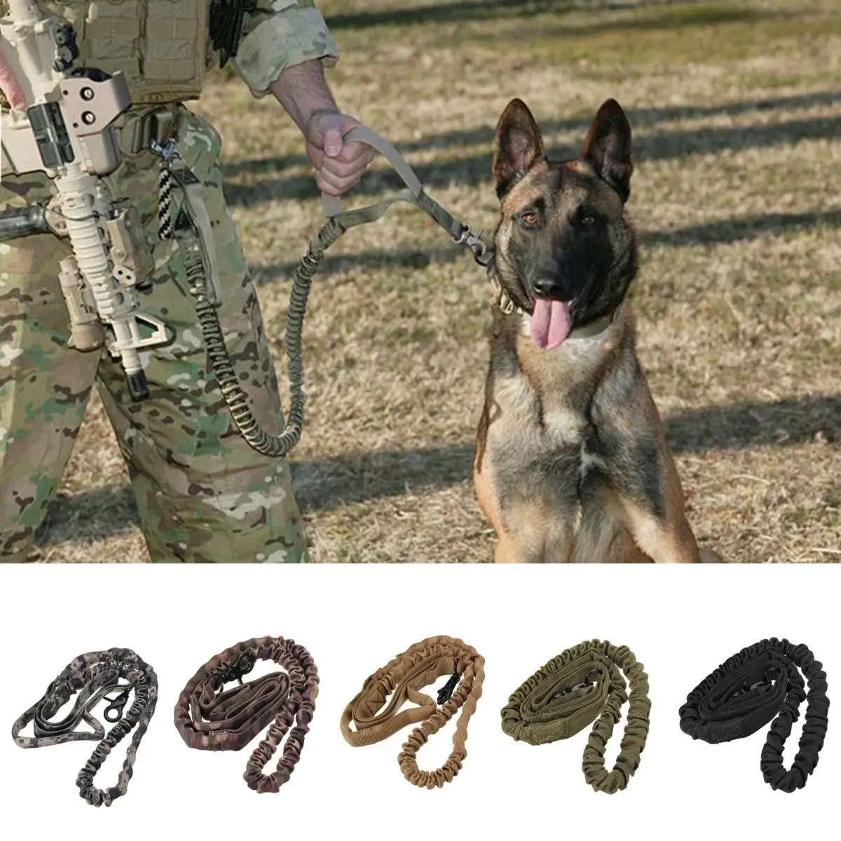 

Army Tactical Dog Leash Nylon Bungee Leashes Pet Military Lead Belt Training Running Leash For Medium Large Dogs