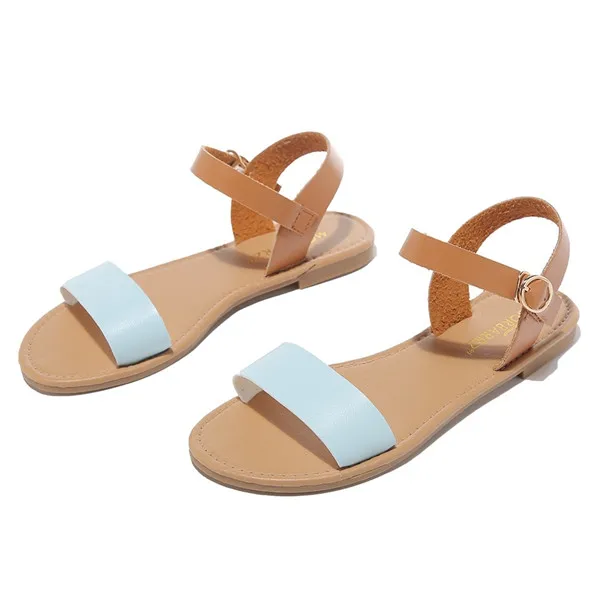 SAGACE/Босоножки; летние женские туфли на плоской подошве в римском стиле; Разноцветные Босоножки с открытым носком; Повседневная обувь; Zapatos De Mujer - Цвет: Blue