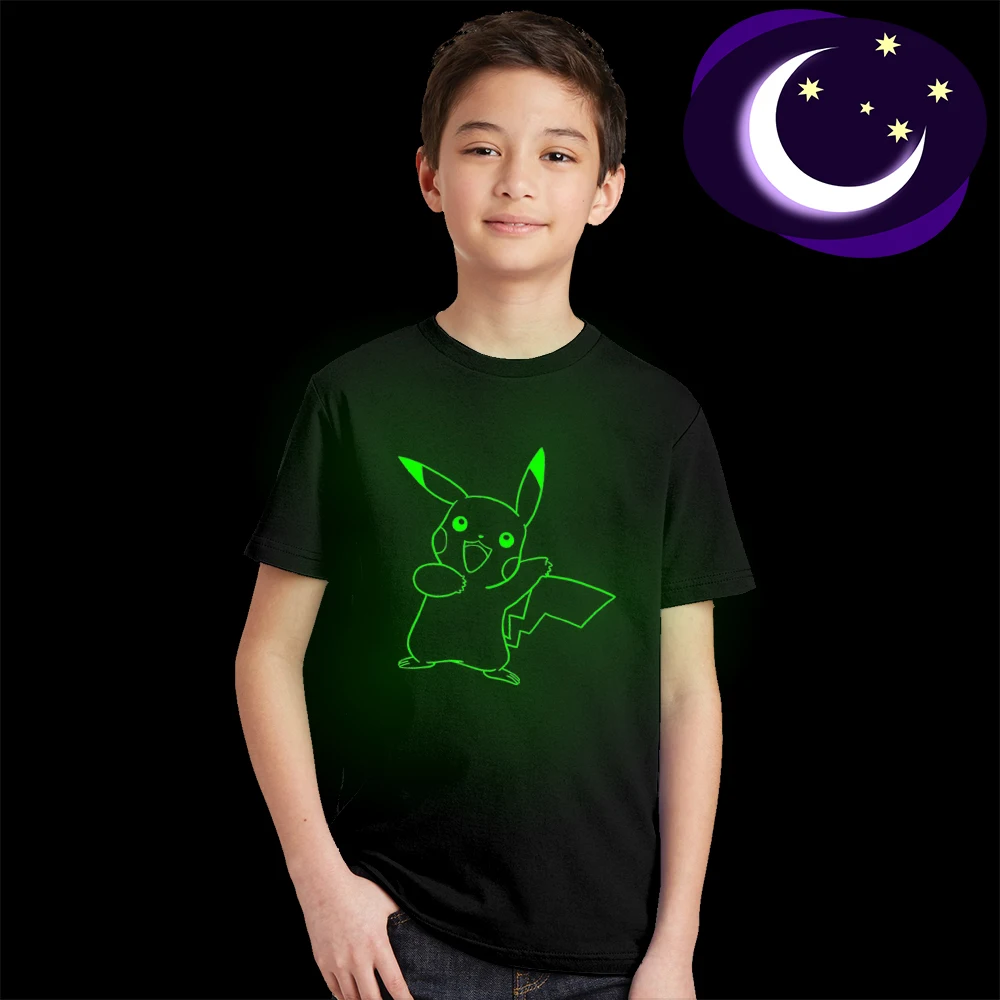 Pokemon Go Pikachu Glow In Dark T-shirt for Kids Boy Girl Summer Tops Tees Pokemon Go Pikachu Luminous T Shirt Children Clothes