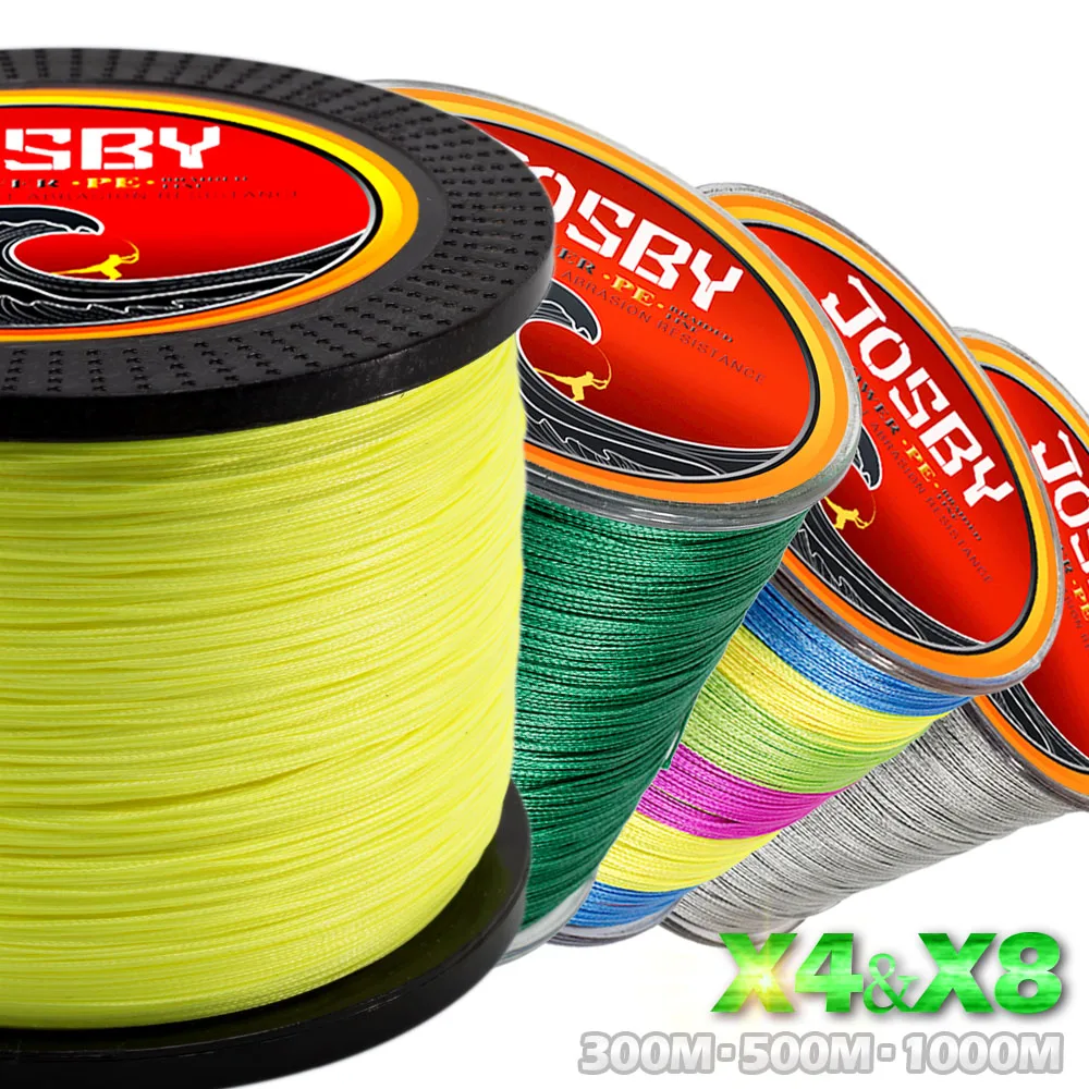 

JOSBY 300M 500M 1000M 4 Strands 8 Strands Multicolour PE Braided Wire Multifilament Super Strong Fishing Line 4Color 10-80 LB
