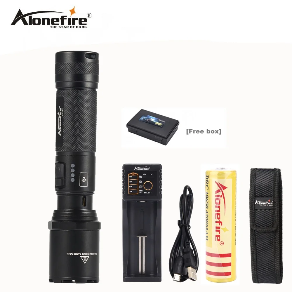 AloneFire TK700 Мощный Usb Перезаряжаемый полицейский тактический фонарь для
