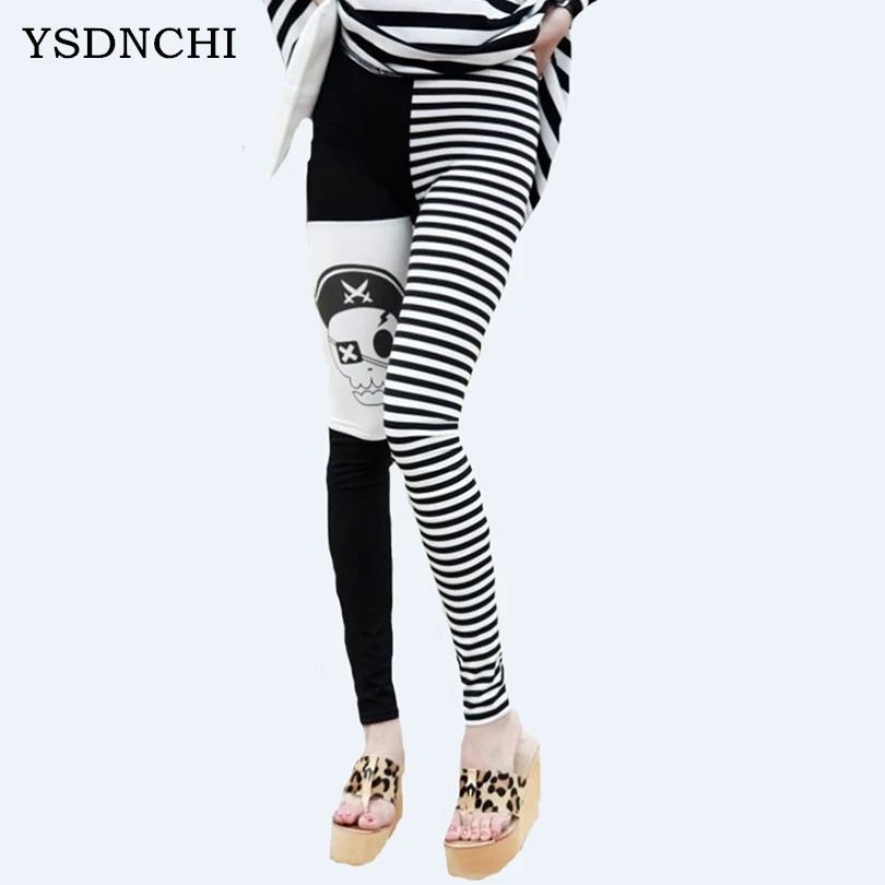 

YSDNCHI Legging Super-elastic fashion personality Slim mujer Leggins Skeleton polainas raya pirata Leggings Fitness skinny K035